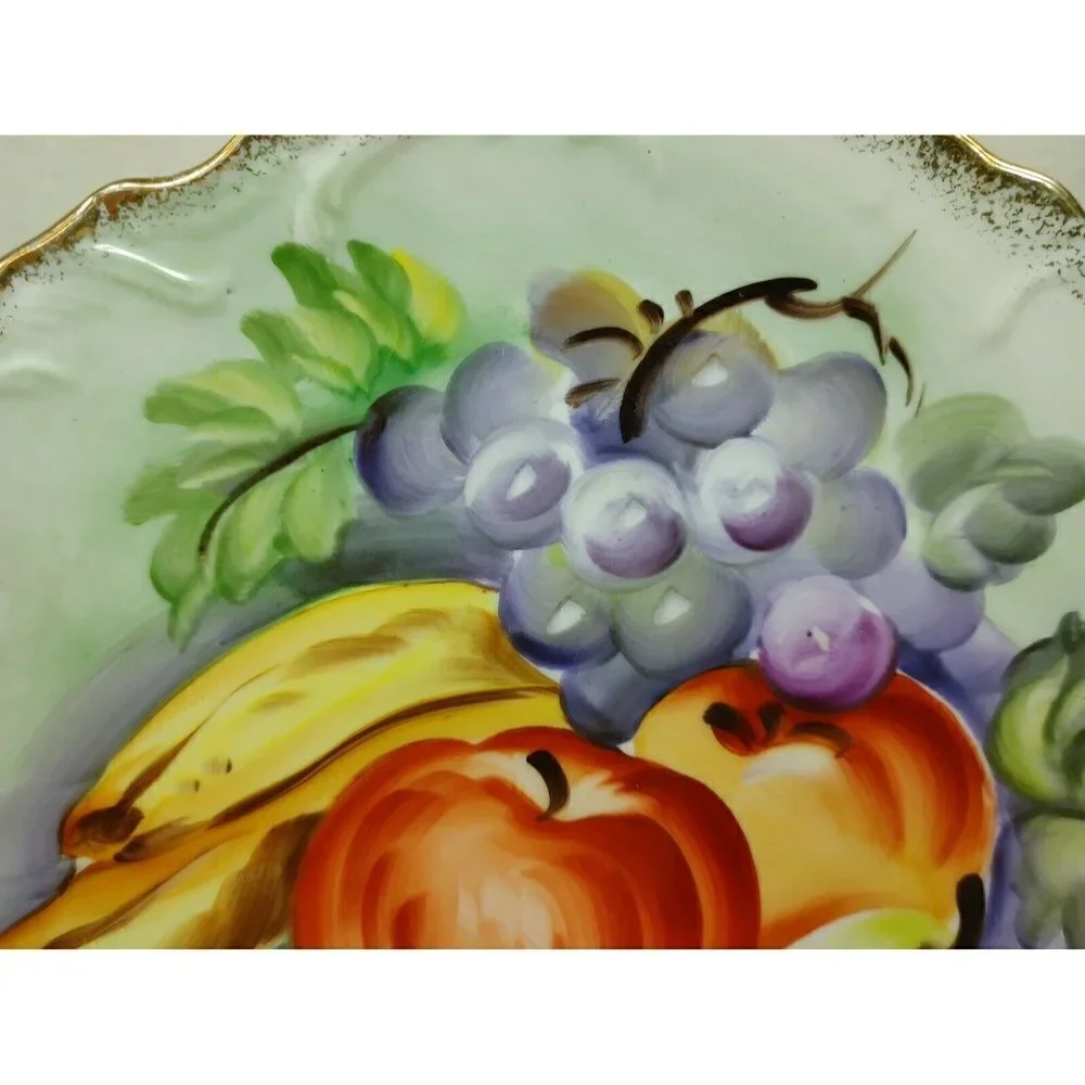 Vintage Hand Painted Fruit Design Gold Rim Scalloped Edge Salad Dessert Plate